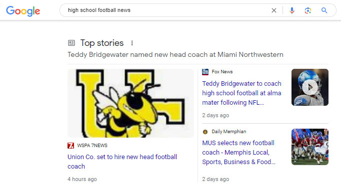Example of data from news sites with structured data mark up